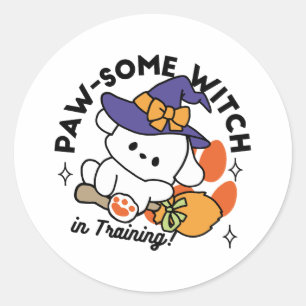 Paw-some Witch in Training – Cute Halloween Dog  Classic Round Sticker