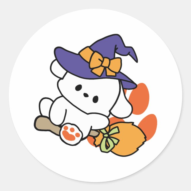 Paw-some Witch in Training – Cute Halloween Dog  Classic Round Sticker (Front)