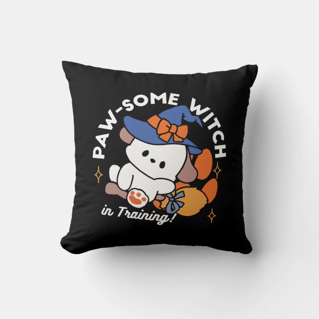 Paw-some Witch in Training – Cute Halloween Dog  Cushion (Front)