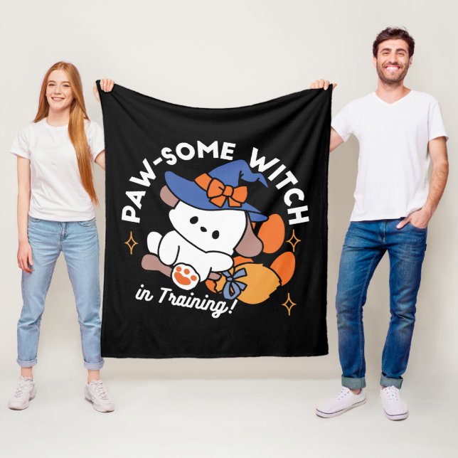 Paw-some Witch in Training – Cute Halloween Dog  Fleece Blanket (In Situ)