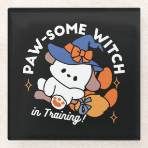 Paw-some Witch in Training – Cute Halloween Dog Glass Coaster