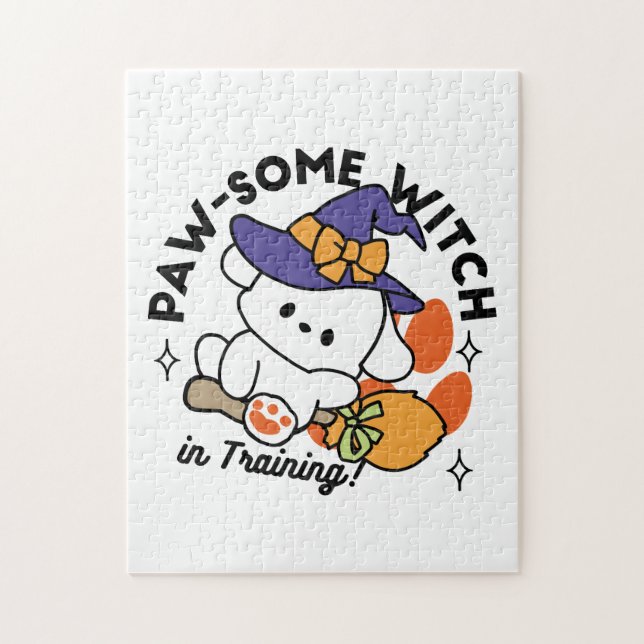 Paw-some Witch in Training – Cute Halloween Dog  Jigsaw Puzzle (Vertical)
