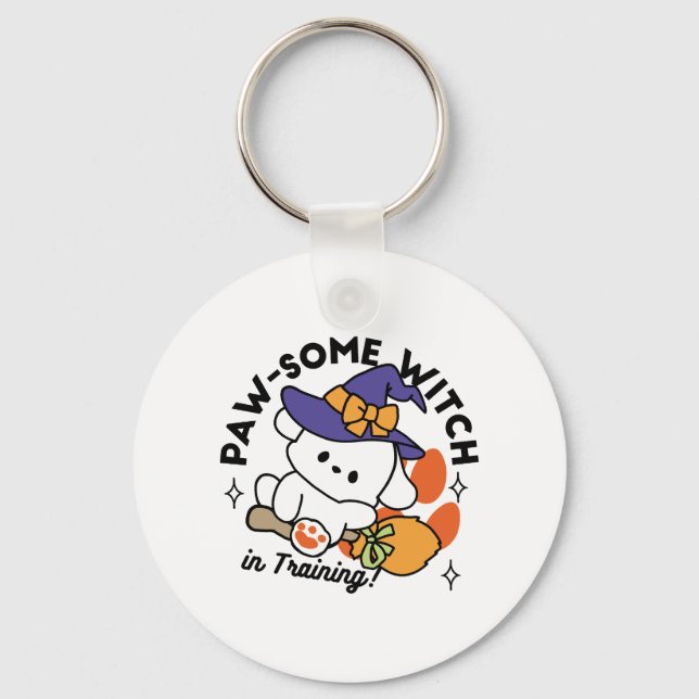 Paw-some Witch in Training – Cute Halloween Dog  Key Ring (Front)