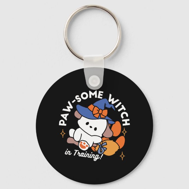 Paw-some Witch in Training – Cute Halloween Dog  Key Ring (Front)