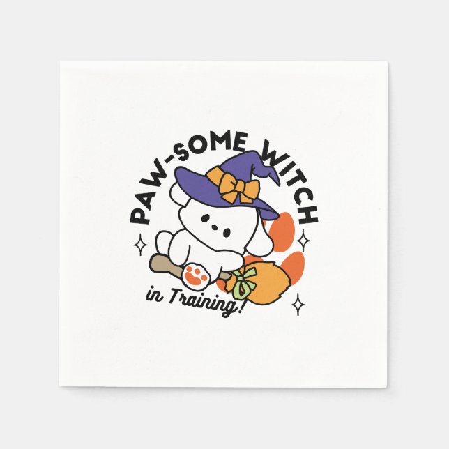 Paw-some Witch in Training – Cute Halloween Dog  Napkin (Front)