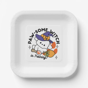 Paw-some Witch in Training – Cute Halloween Dog Paper Plate