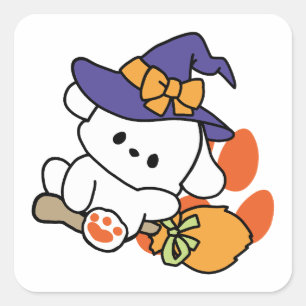 Paw-some Witch in Training – Cute Halloween Dog Square Sticker