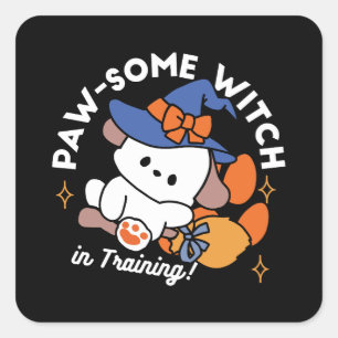 Paw-some Witch in Training – Cute Halloween Dog Square Sticker