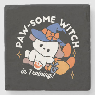 Paw-some Witch in Training – Cute Halloween Dog Stone Coaster