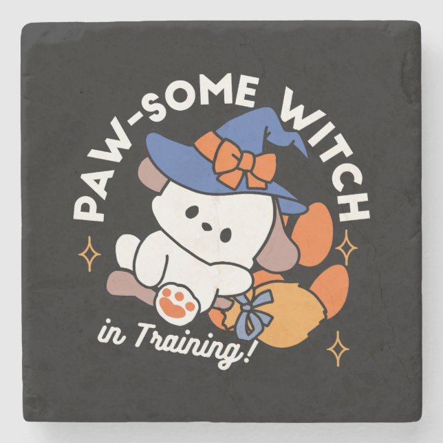 Paw-some Witch in Training – Cute Halloween Dog  Stone Coaster (Front)