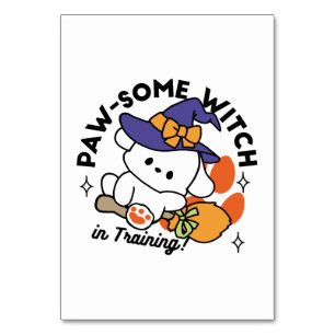 Paw-some Witch in Training – Cute Halloween Dog  Table Number