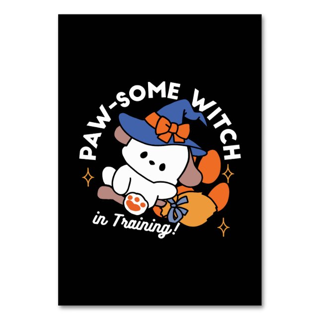 Paw-some Witch in Training – Cute Halloween Dog  Table Number (Front)