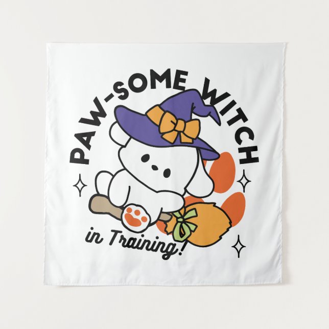 Paw-some Witch in Training – Cute Halloween Dog  Tapestry (Front)