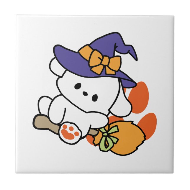 Paw-some Witch in Training – Cute Halloween Dog  Tile (Front)