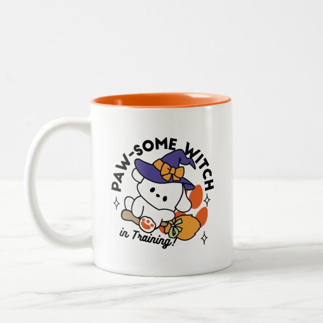 Paw-some Witch in Training – Cute Halloween Dog  Two-Tone Coffee Mug (Left)