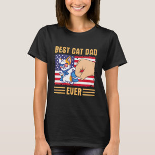 Paw Touching Hand US Flag America Best Cat Dad Eve T-Shirt