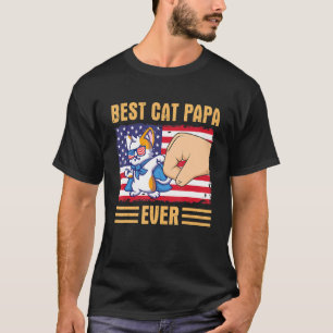 Paw Touching Hand US Flag America Best Cat Papa Ev T-Shirt