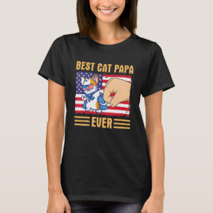 Paw Touching Hand US Flag America Best Cat Papa Ev T-Shirt