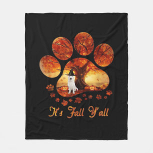 Paw Tree It’s Fall Y’all White Dog Fleece Blanket