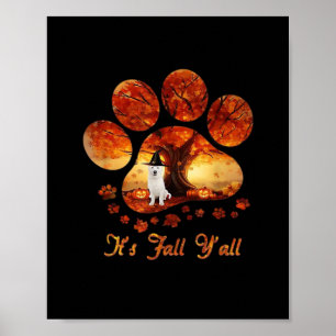 Paw Tree It’s Fall Y’all White Dog Poster