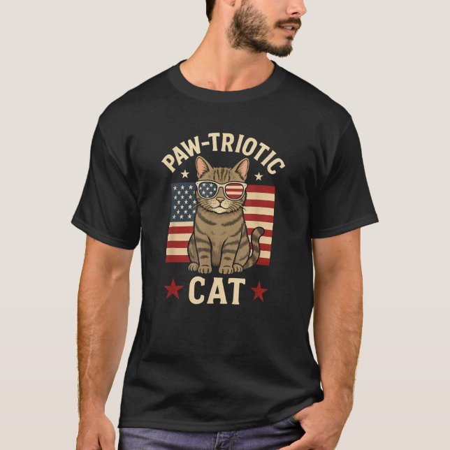 Paw triotic Funny Cat design 4th of July USA Flag T-Shirt (Front)