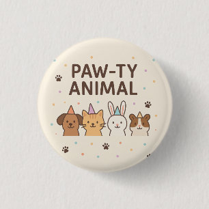 Paw-ty Animal- Cute Pet Birthday Party 3 Cm Round Badge
