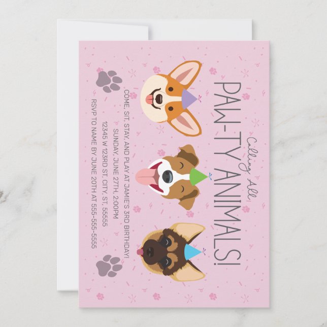 Paw-ty Animals Birthday Invitation (Front)