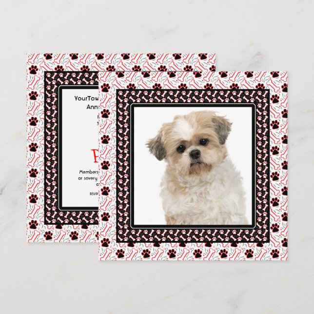 Paw-ty Dog Birthday Party or Doggie Get Together Invitation (Front/Back)