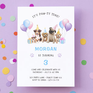 Paw-ty Dog Blue Birthday Watercolor Invitation