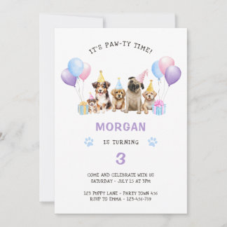 Paw-ty Dog Purple Birthday Invitation