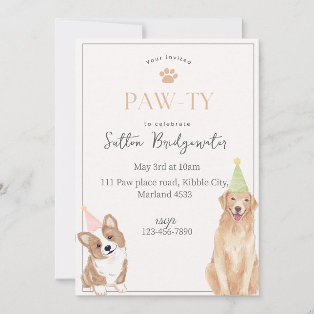 Paw-ty girl birthday invites  (Front)