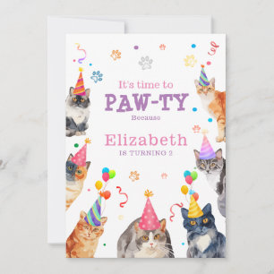 Paw-ty Time Funny Cat Themed Kids Birthday Invitation