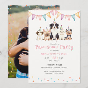 Pawesome Party Dogs Any Age Girls' Birthday Photo Invitation