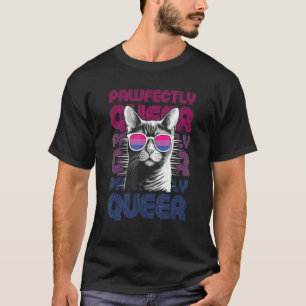Pawfectly Queer  Cat With Sunglasses Bisexual Prid T-Shirt