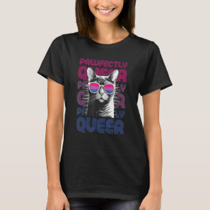 Pawfectly Queer Cat With Sunglasses Bisexual Prid T-Shirt