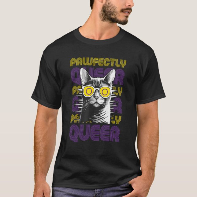 Pawfectly Queer  Cat With Sunglasses Intersex Prid T-Shirt (Front)