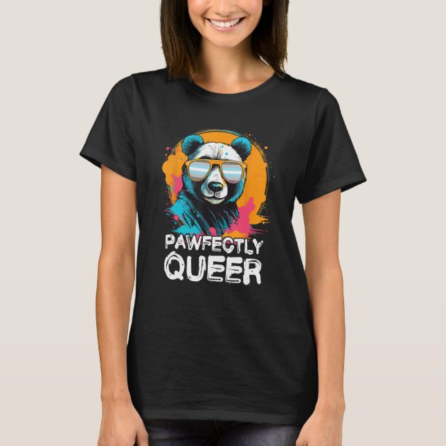 Pawfectly Queer  Panda With Sunglasses Demiboy Fla T-Shirt (Front)