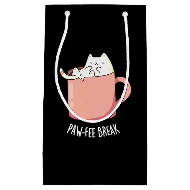 Pawfee Break Funny Cat Coffee Pun Dark BG Small Gift Bag (Front)