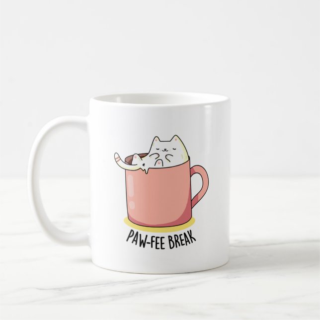 Pawfee Break Funny Cat Coffee Pun  Mug (Left)