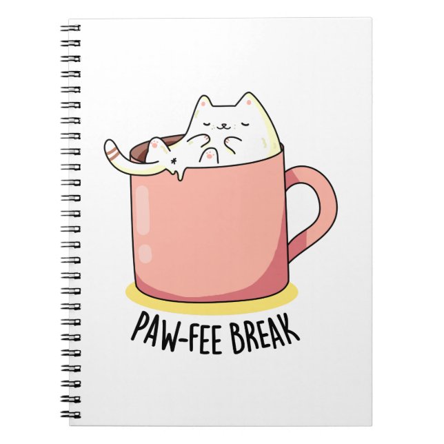 Pawfee Break Funny Kitty Cat In A Mug Coffee Pun Notebook (Front)