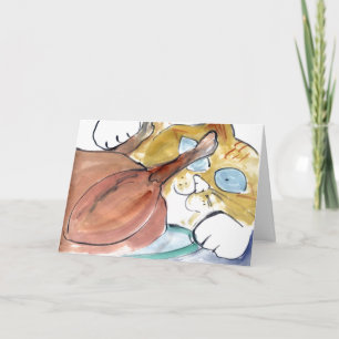 Pawing the turkey,,, bad kitty holiday card