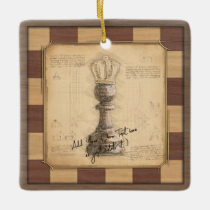 "Pawn King / Queen" Vintage Chessboard Player Gift Ceramic Ornament
