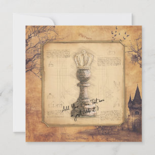 Pawn King / Queen Vintage Old Fashioned Chess Gift Holiday Card