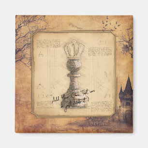 Pawn King / Queen Vintage Old Fashioned Chess Gift Magnet