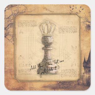 Pawn King / Queen Vintage Old Fashioned Chess Gift Square Sticker