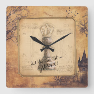 Pawn King / Queen Vintage Old Fashioned Chess Gift Square Wall Clock