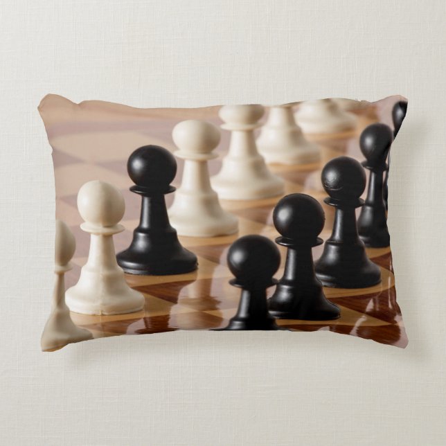 Pawns on Chess Board Decorative Cushion (Front)