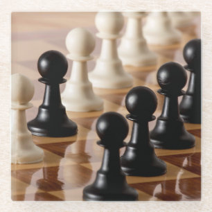 Pawns on Chess Board Glass Coaster