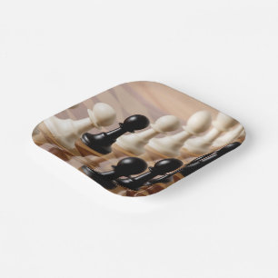 Pawns on Chess Board Paper Plate