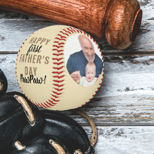 Pawpaw 2 Photo First Fathers Day Cream Gold Baseball
